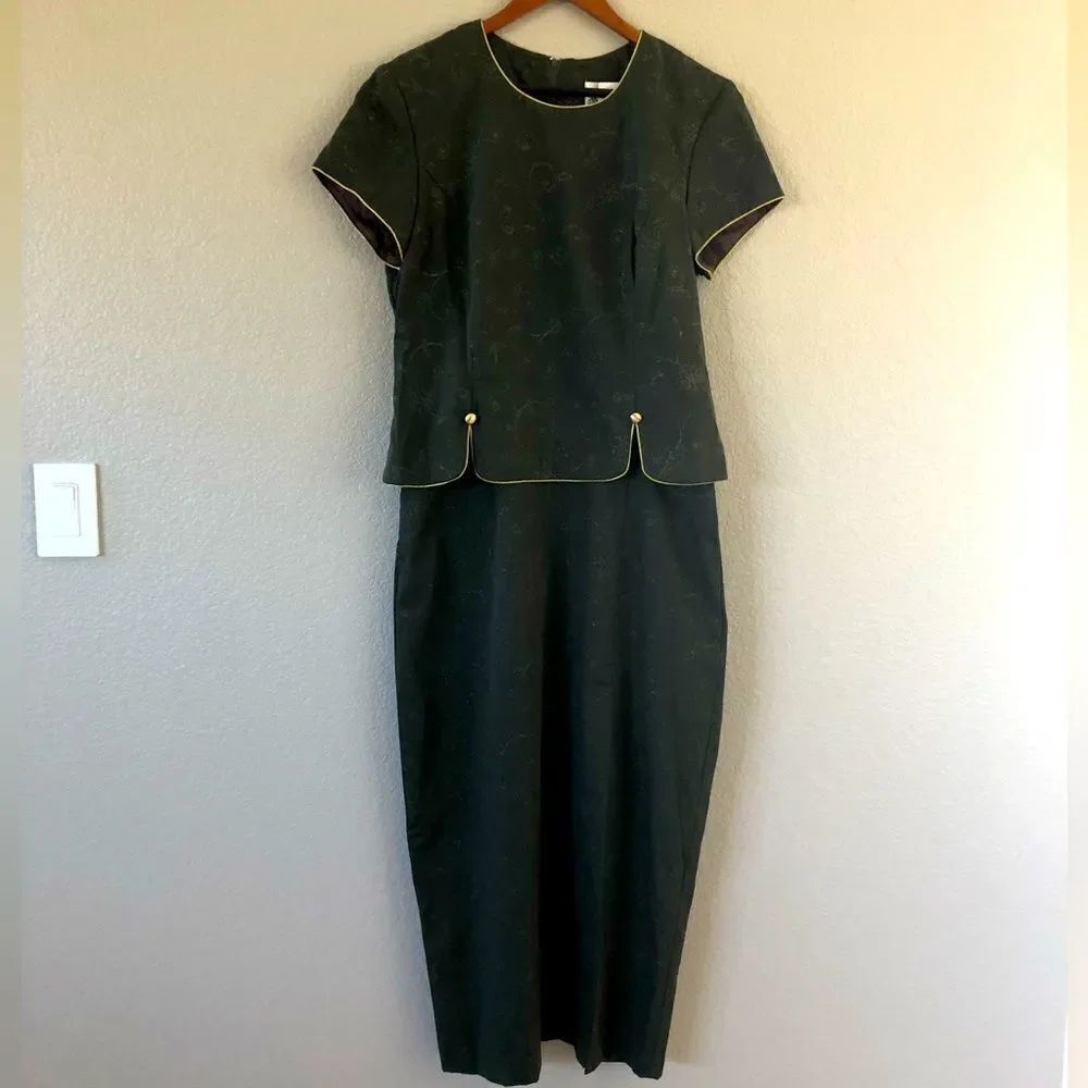 Vintage Julian Taylor Green & Gold Suit Dress 12